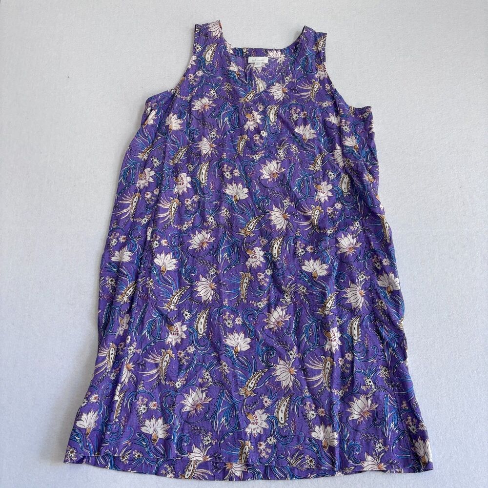 J. Jill Love Linen Tank Dress Womens M Purple Floral Sleeveless Pockets Vacation